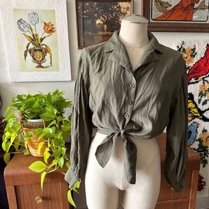 peach puff cropped tie long sleeve